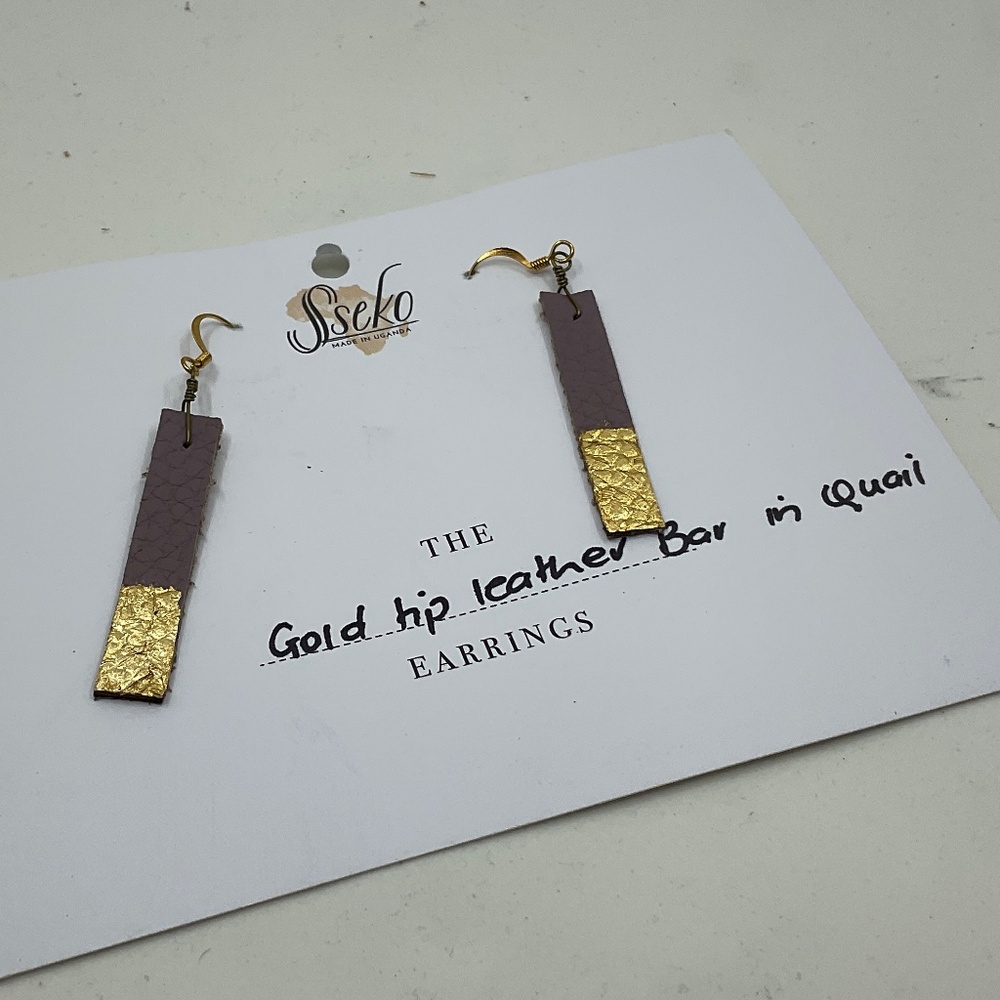 Sseko Gold tip leather bar earrings